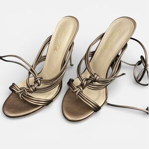 NIB SIMONE HOLLIS Women’s Elegant Bronze Gold Strappy Heels Size 10